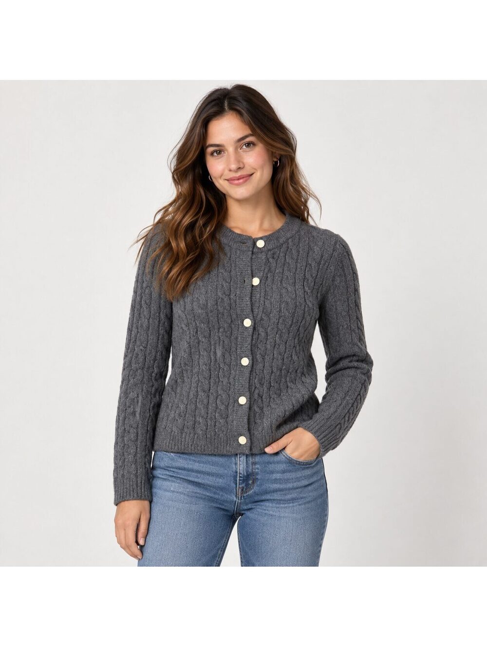 Abercrombie & Fitch Cable Knit Button Front Cardigan Sweater Gray M